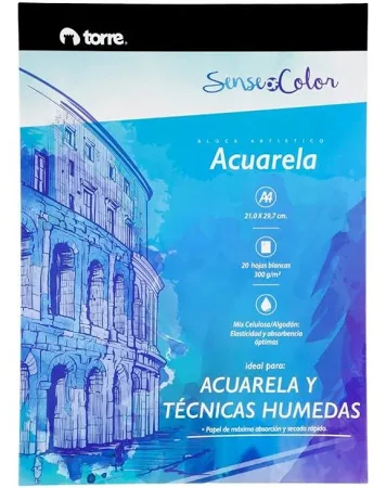 BLOCK DIBUJO A4 ACUARELA 20H TORRE