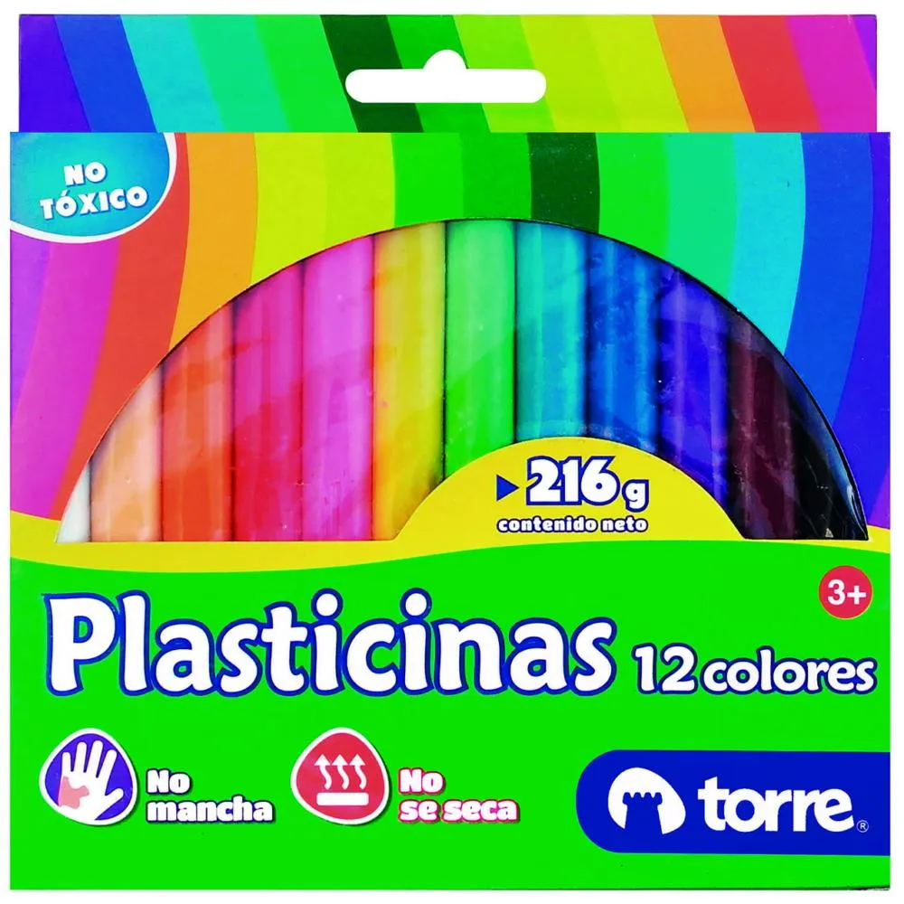 [65687] PLASTICINA 12 COLORES 216 GR TORRE