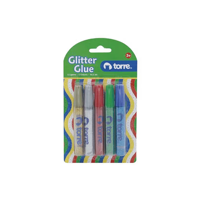 ADHESIVO GLITTER GLUE 5 COLORES 10 ML METAL TORRE