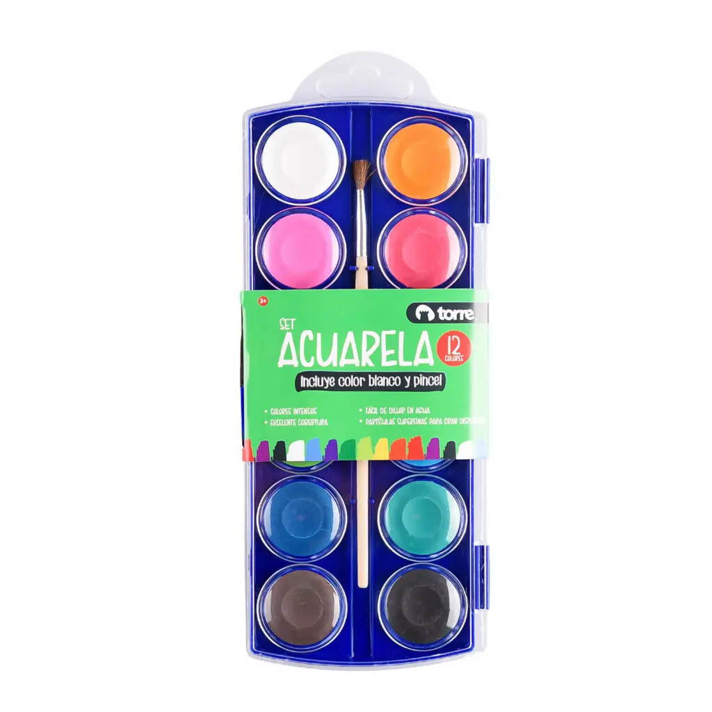 [7806505160309] ACUARELA 12 COLORES EN CAJA TORRE GRANDE 