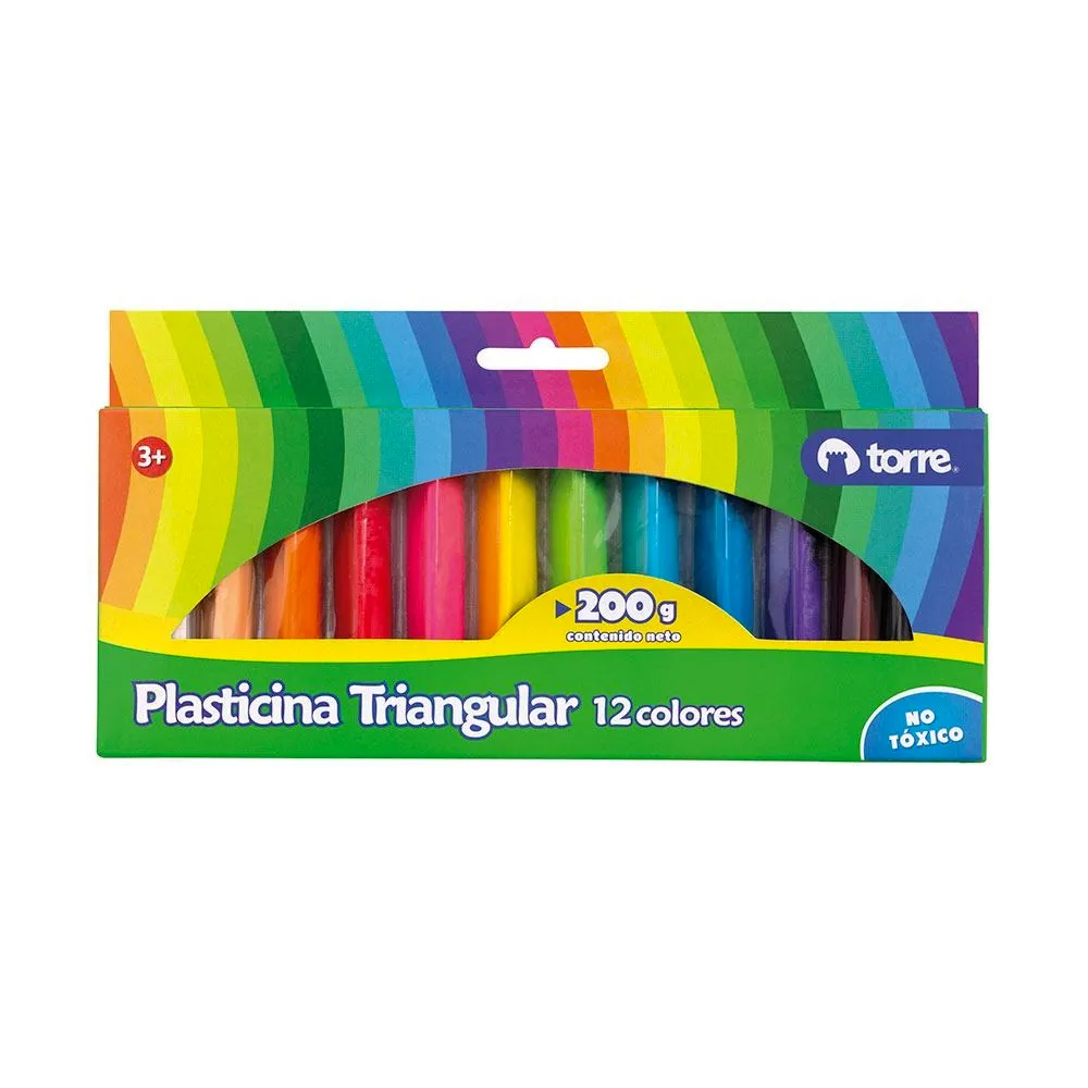 [018359] PLASTICINA 12 COLORES TORRE TRIANGULAR