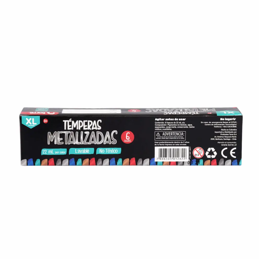 [7806505012622] TEMPERA 06 COLORES METALICA TORRE 22ML