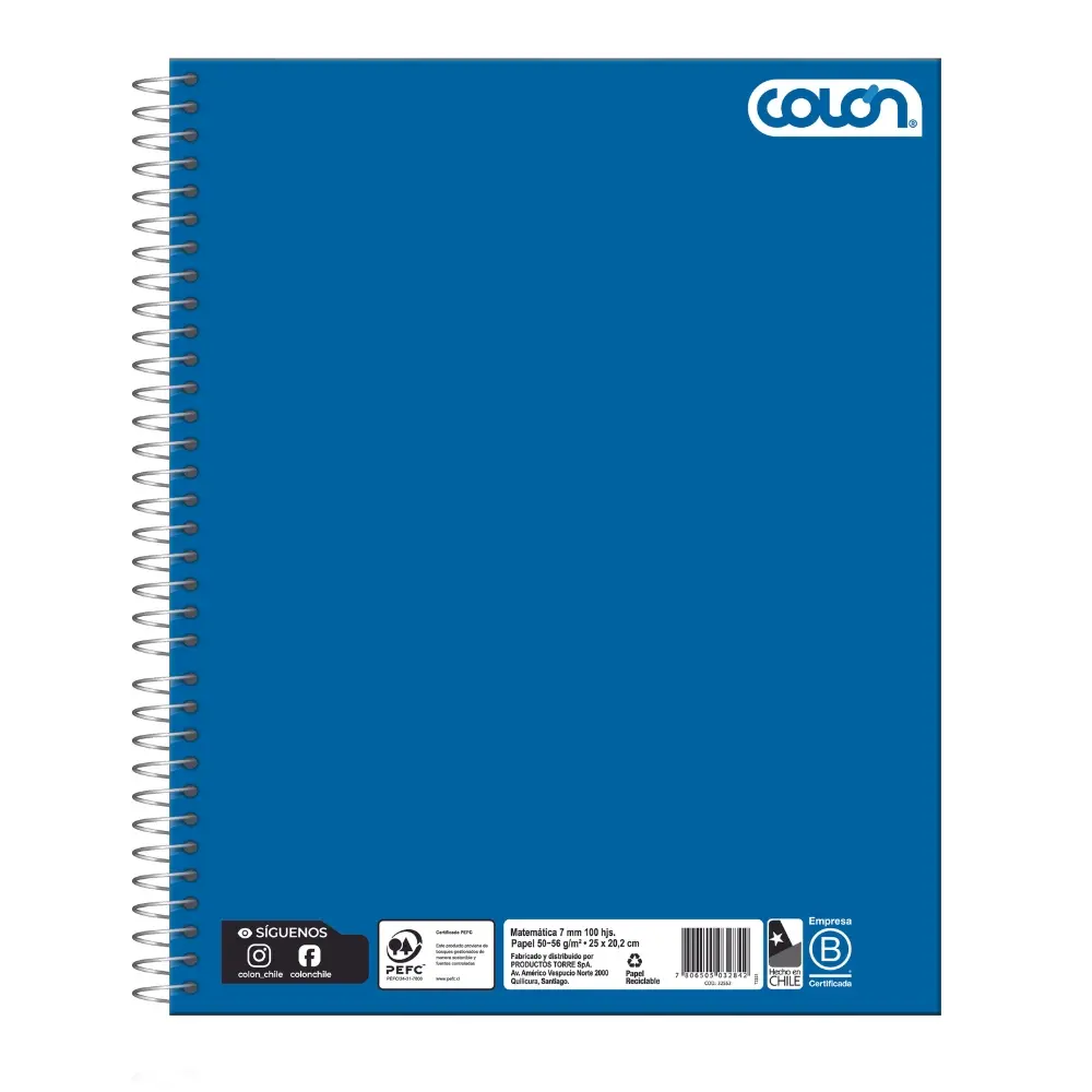 [7806505032842] CUADERNO UNIV.7MM 100H COLON BASIC LISO